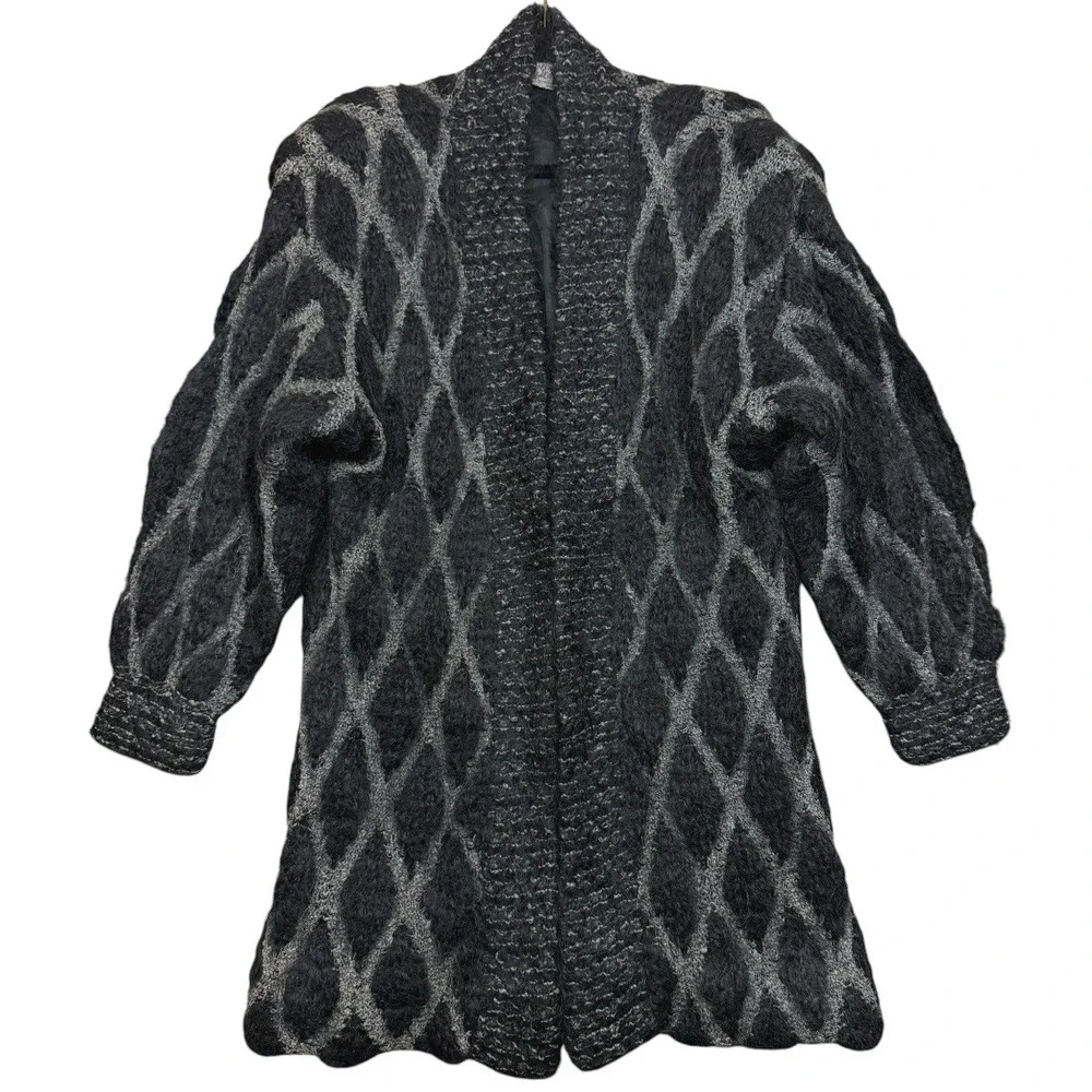 Vintage Colleen Toland San Francisco Hand Knitted Cardigan S Black Mohair 80s